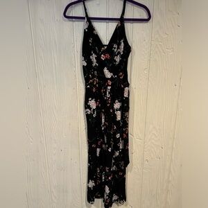 Kaileigh Black Floral Wide Leg Ankle/Cropped Jumpsuit, S